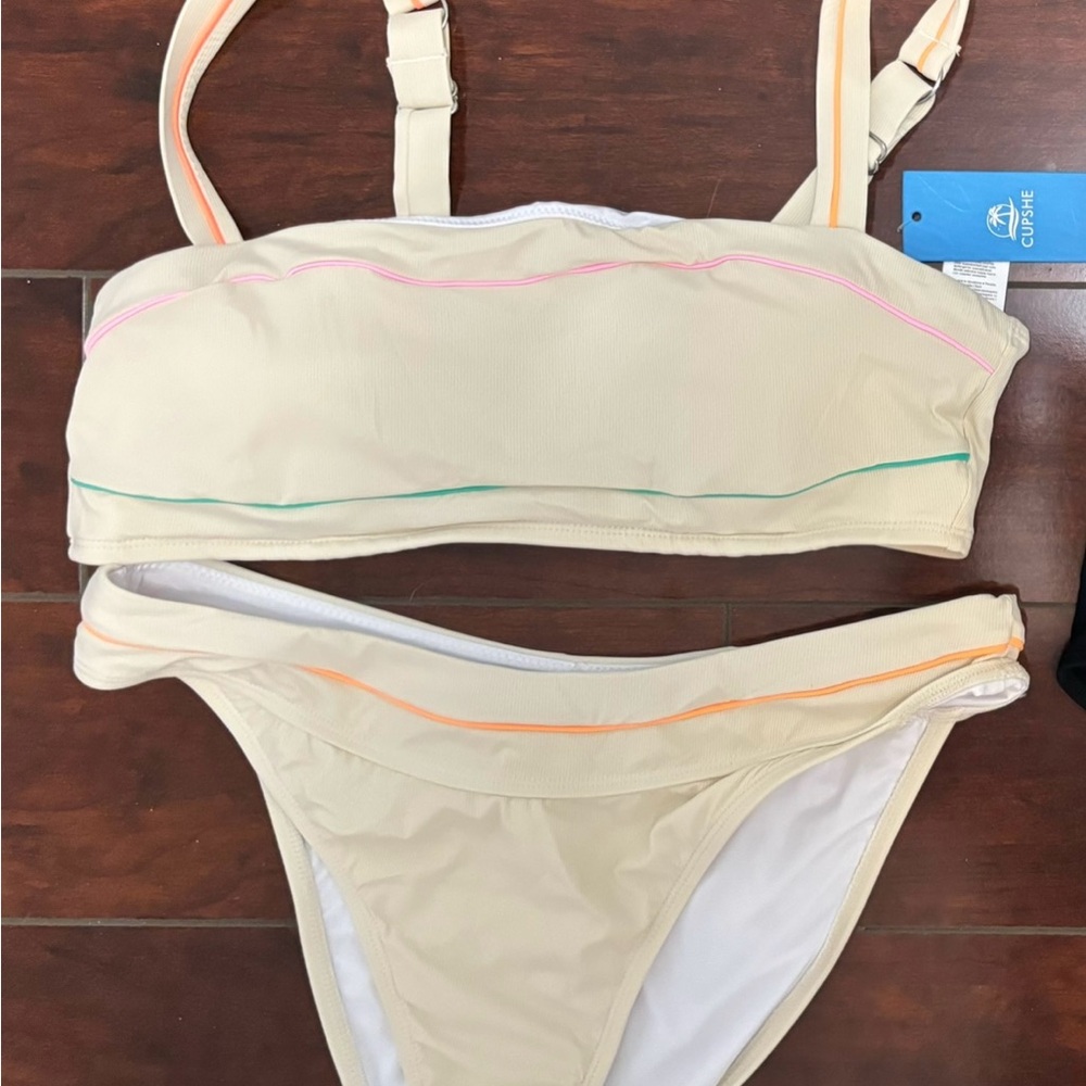 CUPSHE Beige Bikini Set with Colorful Accents